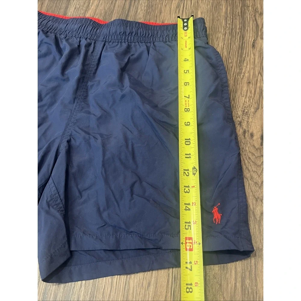 Polo Ralph Lauren Men's Large Navy Red Swim Trunks Elastic Waist Drawstring